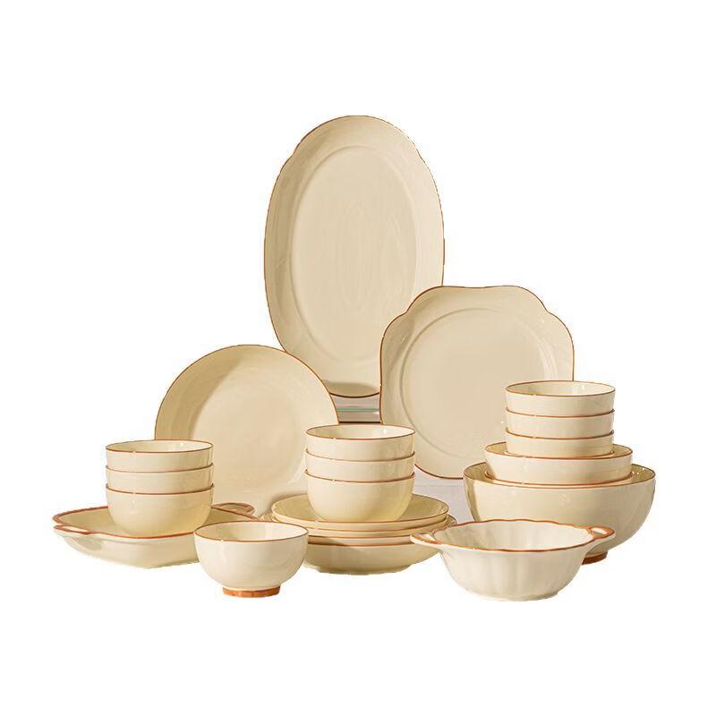 Cream Style Underglaze Ceramic Dinnerware Set with Casserole