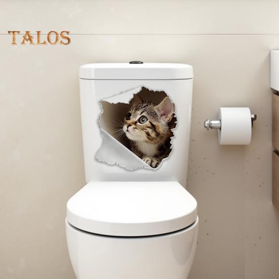 Katzen-Toilettenaufkleber mit kaputtem Loch, wasserdicht, entfernbar, selbstklebend, PVC, Wandkunst für Wohnzimmer und Badezimmer, 3D-Effekt, Simulation eines Kätzchens, Toilettensitzdeckel