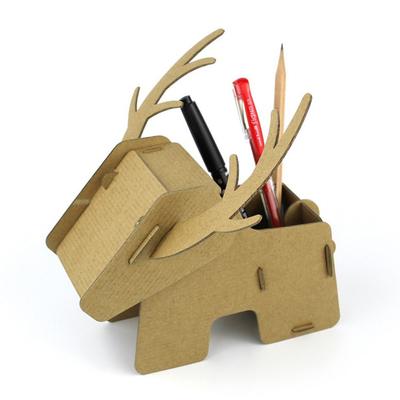 Quebra-cabeça 3-Dimensional de Papelão Ondulado Montagem Porta-Canetas Animal Para Decoração de Casa e Escritório