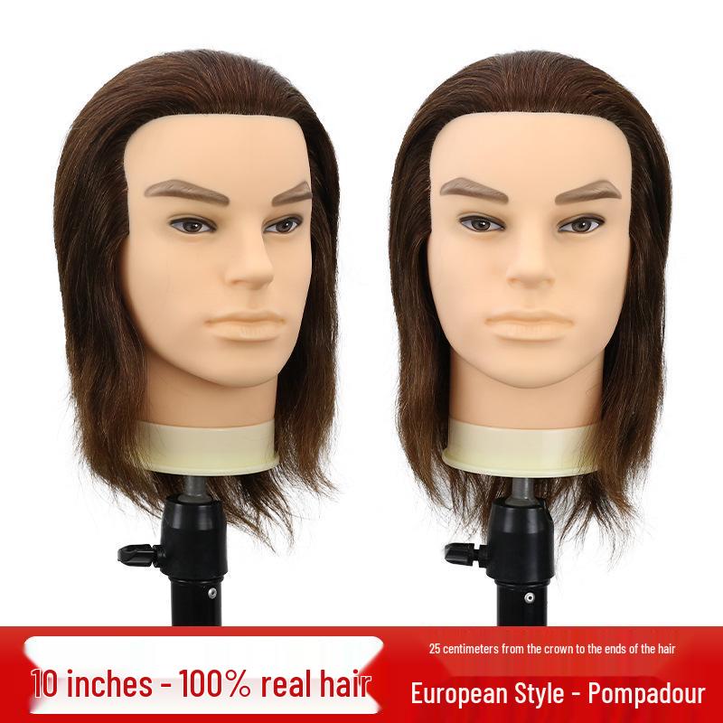 Men's Beard Model Head with Human Hair for Styling, Perming, and Dyeing - Perfect for Apprentice Practice in Barbershops.