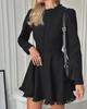 G2024 Fall/Winter Elegant Black Long Sleeve Round Neck Lace Dress