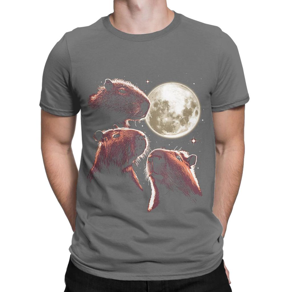 Three Capybara Moon Funny Capybara Meme Mystical Capybara Funny 100 Cotton TShirt capybara Tops Tees For Unisex