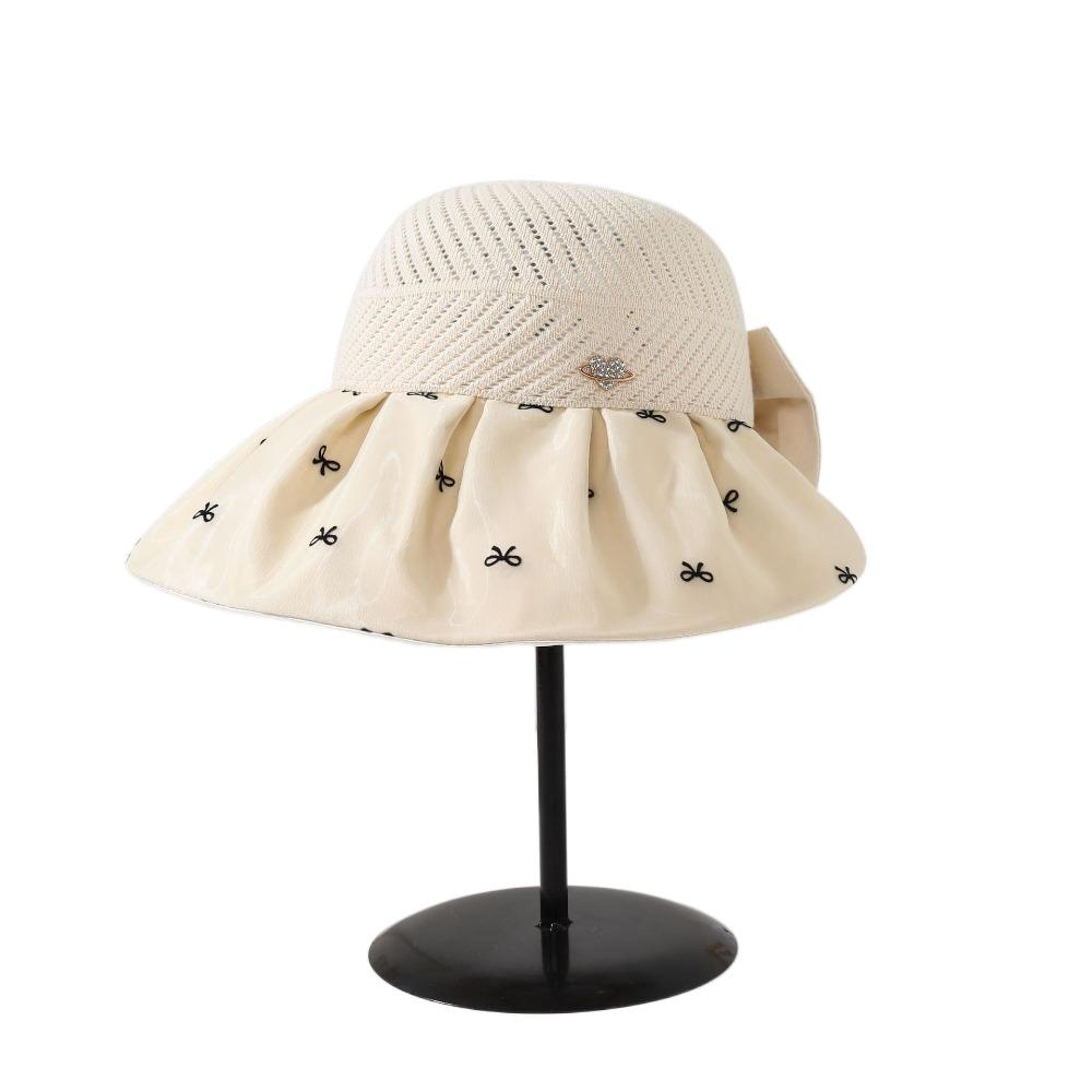Bowknot Empty Top Sun Hat Sweet Foldable Visor Cap Cute Female Shell Hat  Outdoor