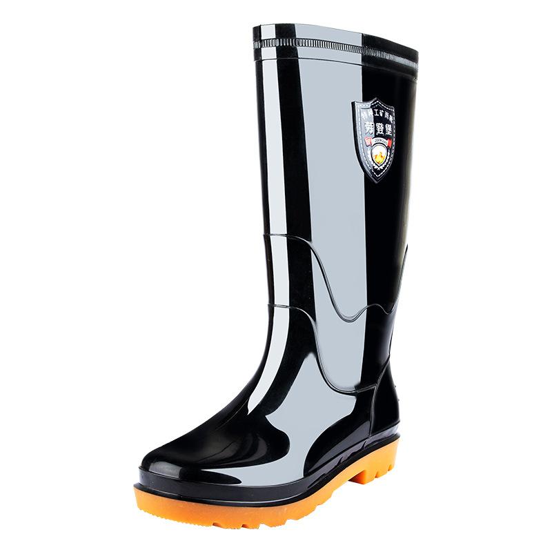 Water shoes black thickened high tube velvet rain shoes, male labor insurance Oxford bottom long rain boots fishing