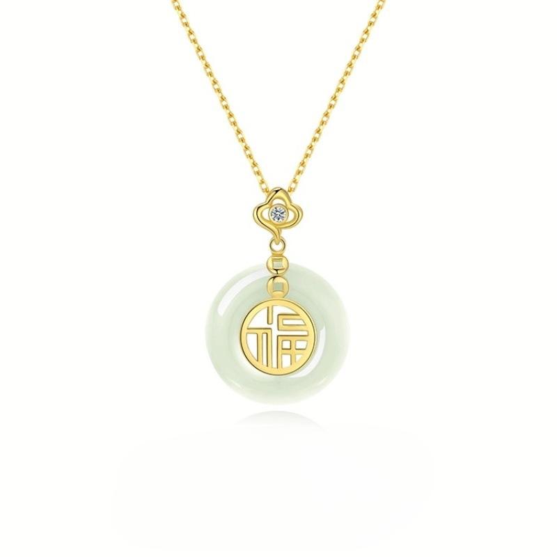 S925 Segenskarte Friedensschnalle Halskette Damen Leichtes Luxus Minderheitsdesign Sterling Silber Anhänger Geburtsjahr Schlüsselbeinkette