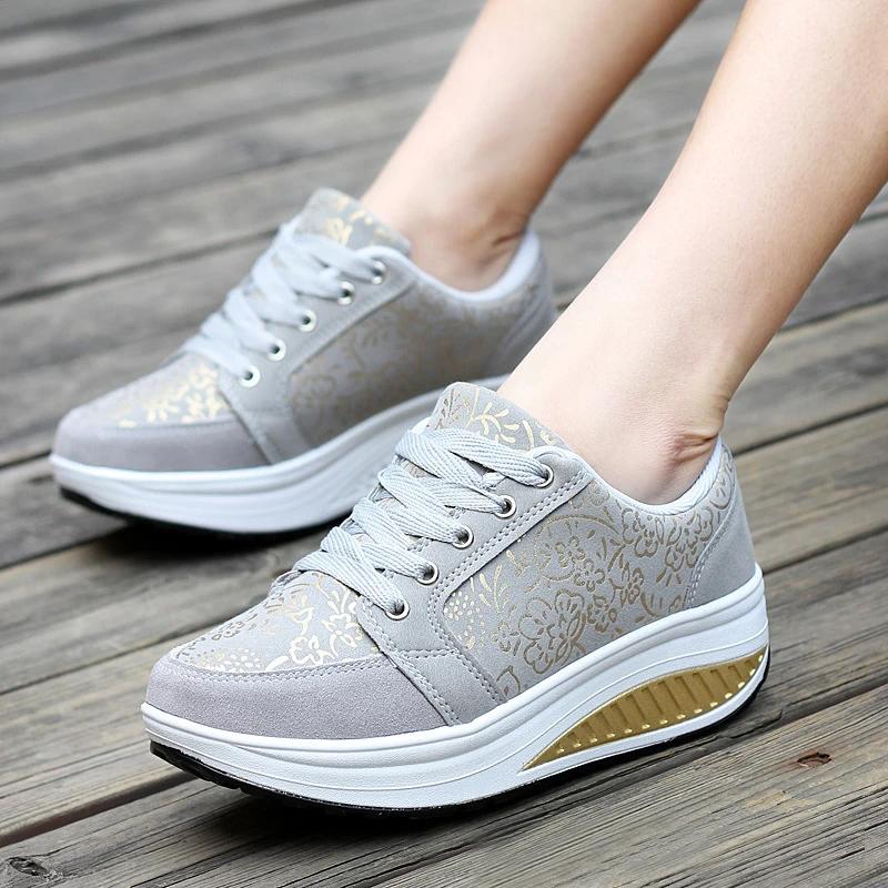 Fashion Fashion Women Platform Sneakers Spring Women Printing Wedges Lace-up Shoes Comfortable Casual Sports Shoes Zapatos Mujer WSH3294