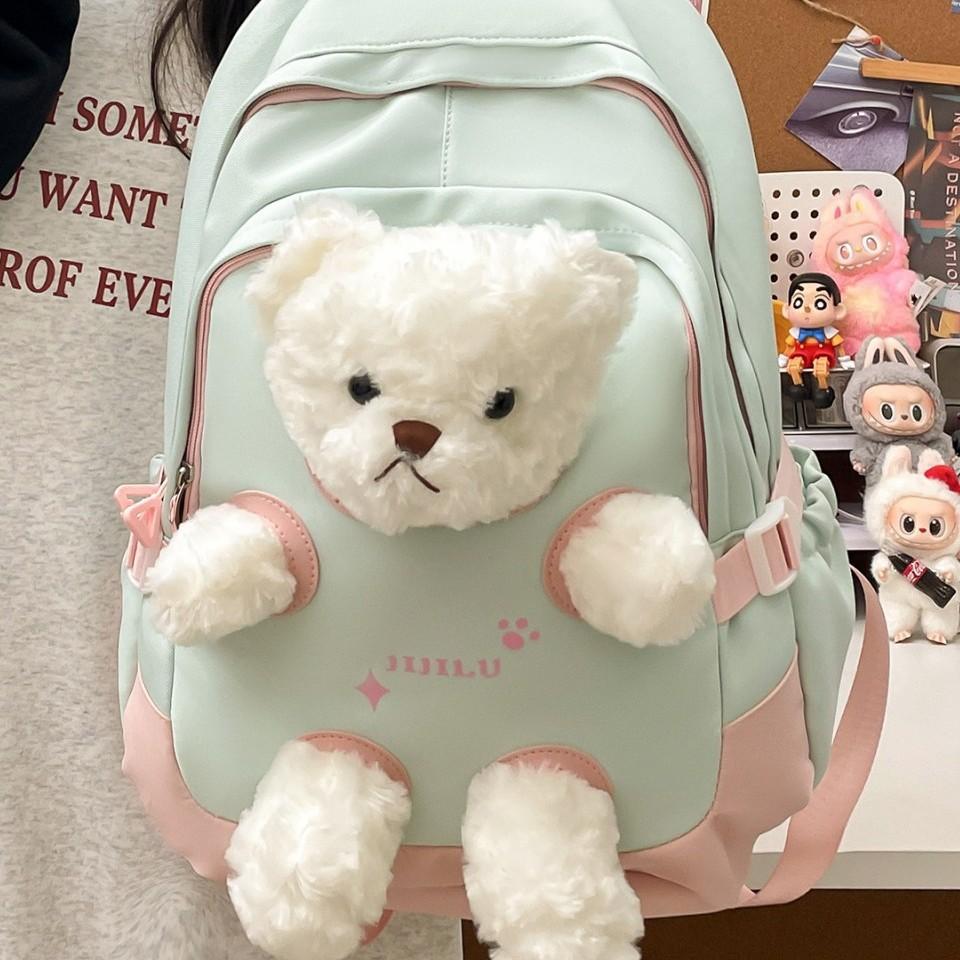 Schoolbag new milk fierce cute bear backpack high value cartoon plush doll schoolbag female junior high school student schoolbag