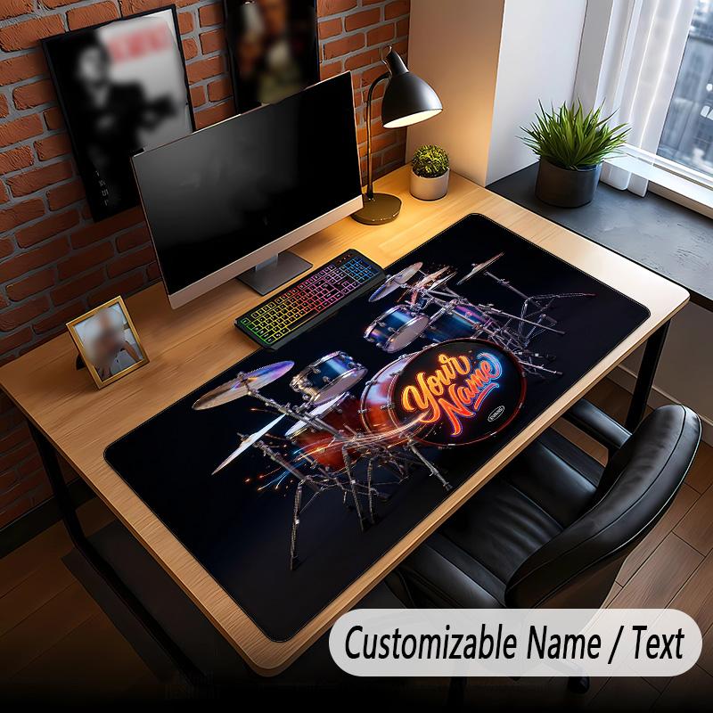 Music Drums Theme Custom Mouse Pad Personalized With Name Text Customized Desk Mat For Office Home Decor