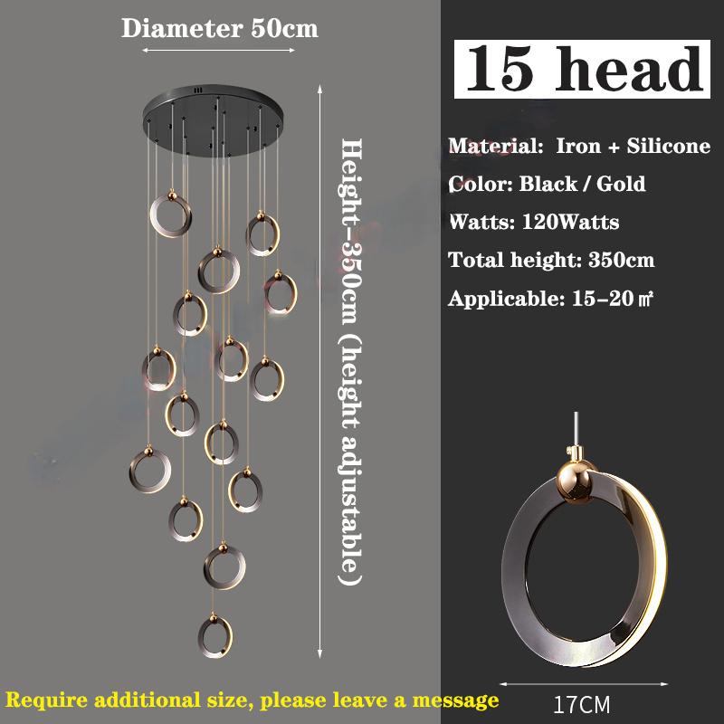 

Лестничная лампа, длинная люстра, дуплексное здание, современный минималистичный светильник, роскошная креативная вилла, лофт, кольцевая люстра для гостиной 15-head чёрный