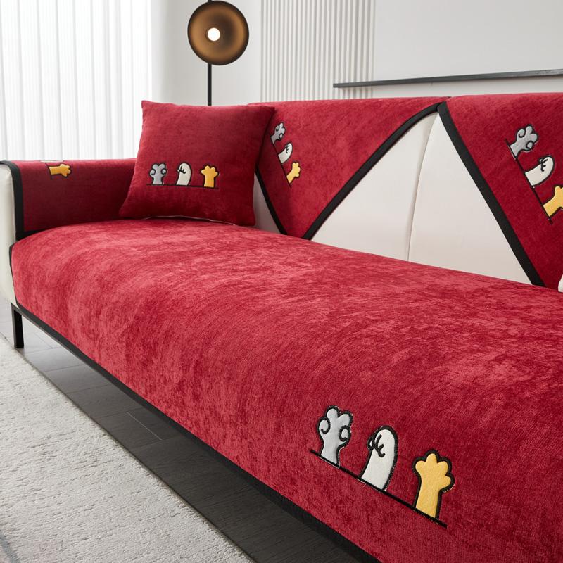 Soft Chenille Embroidery Four Season Universal Sofa Towel, L-shaped Sectional Anti-slip Sofa Cover for Living Room