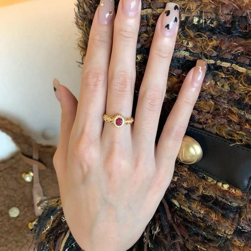 18k Real Gold Electroplated Oval Zir*****pen Ring Retro Index Finger Ring Exquisite Jewelry