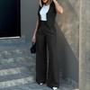 Damen 2-teilige Business-Outfits V-Ausschnitt Knopfleiste Crop Westen-Tops und High-Waist Hosen Set Sommer Büro Arbeitsanzug