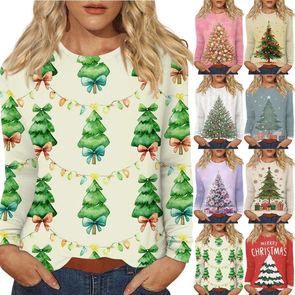 Dame Hverdagslig Langermet Trykket O-hals Topp