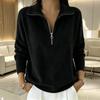 Women's Fashion Color Flared Lapel Zippered Loose Long Sleeve Pullover Hooded Sweatshirt Top