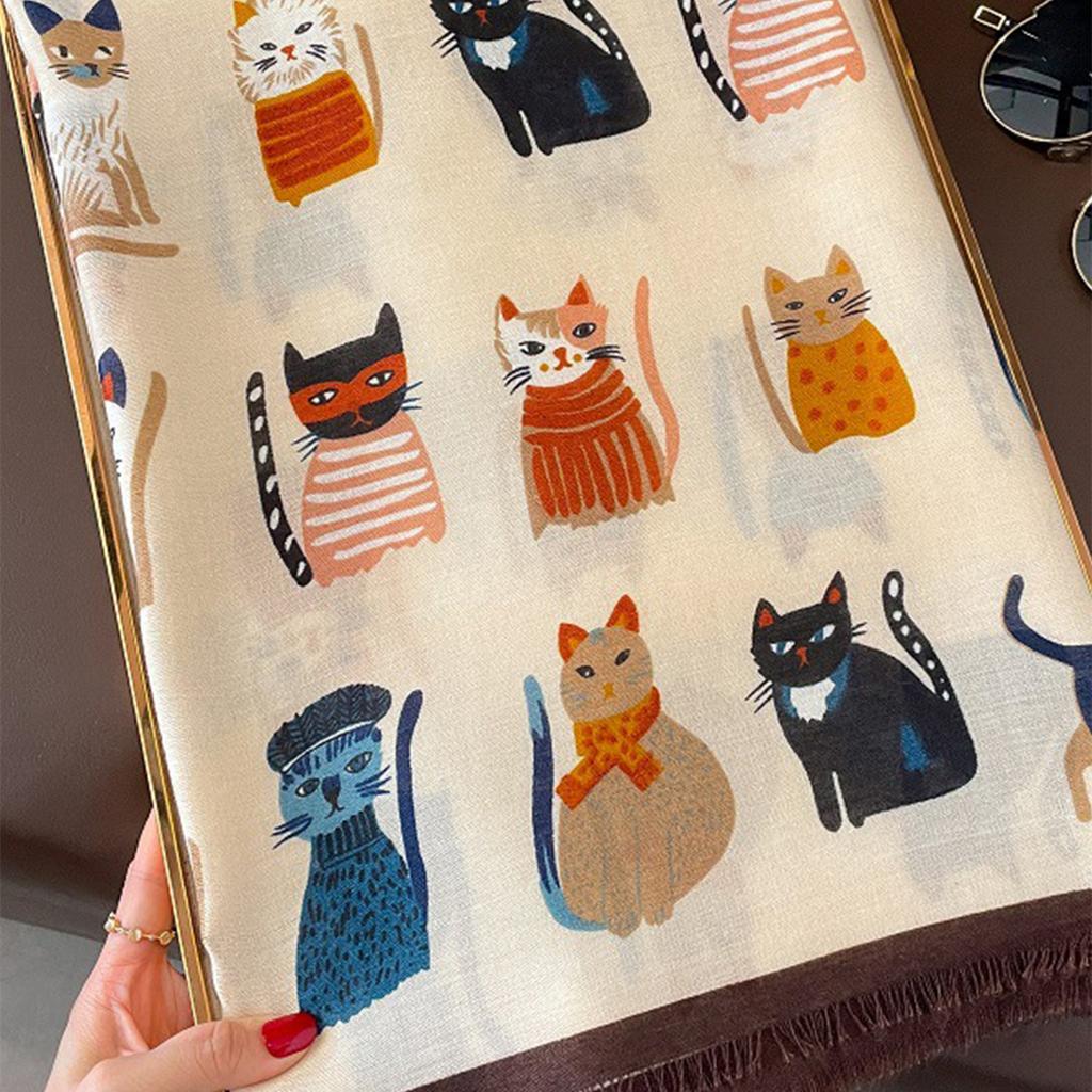 Women Printed Scarf Long Shawl Animal Luxury Designers Scarf Cute Cat Patterns Hijab Soft Viscose Hijab Women Floral Tippet
