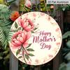 2D Flach, 1 Stück 7,87 Zoll Runde Aluminium-Metall-Wanddekoration - Happy Mother'S Day Pfingstrosenstrauß Schild mit Rosa & Pfingstrosen, Grünes Laub & Rotes Band Schleife