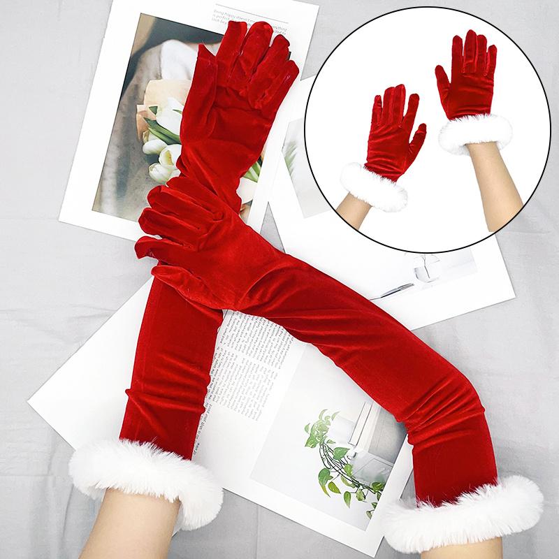Christmas Plush Party Etiquette Gloves For Autumn And Winter Thickened Warm Velvet Mouth Women'S Long Gloves