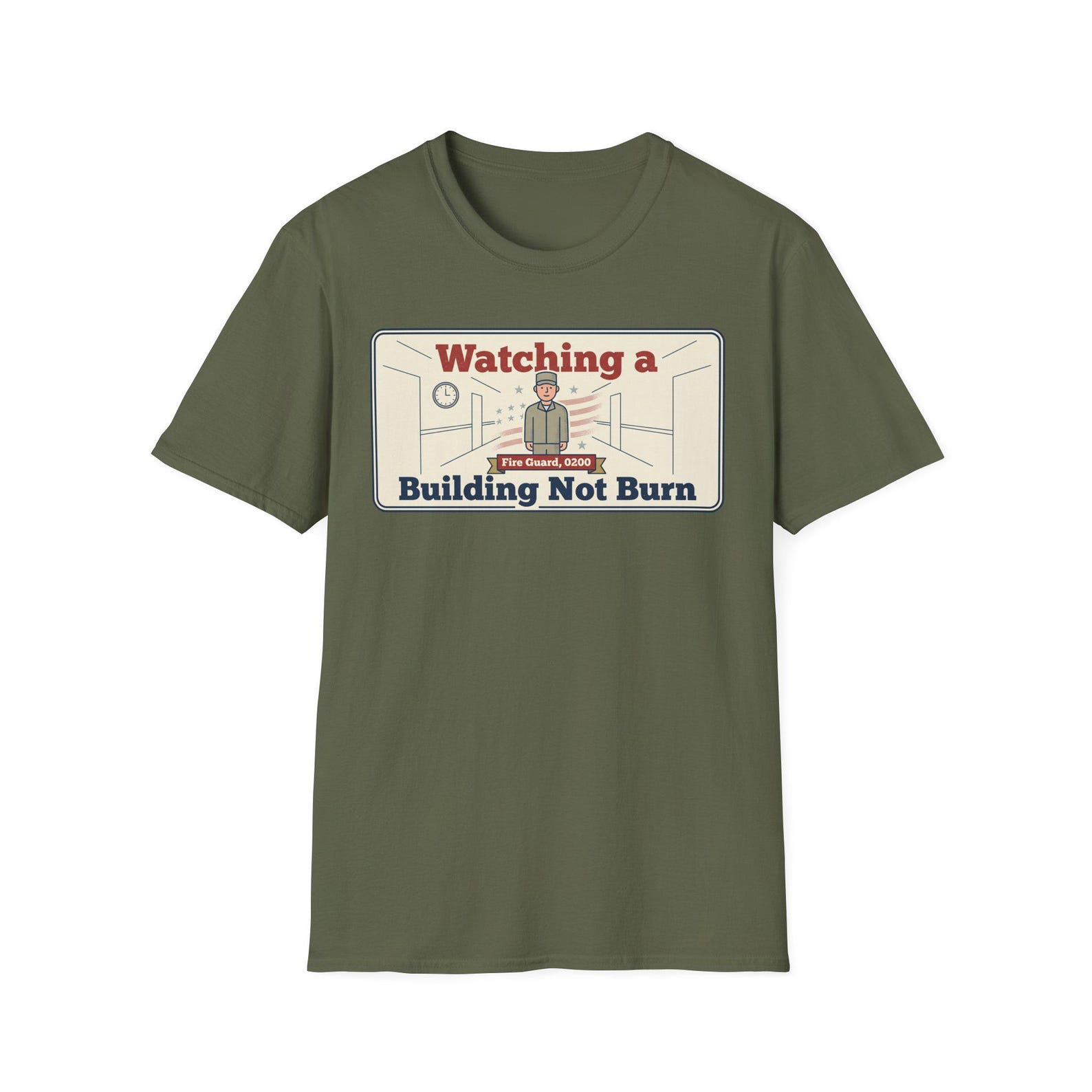 Watching a Building Not Burn T-Shirt | Funny Fire Watch Tee | Security Guard Humor Gift | Retro Shirt M