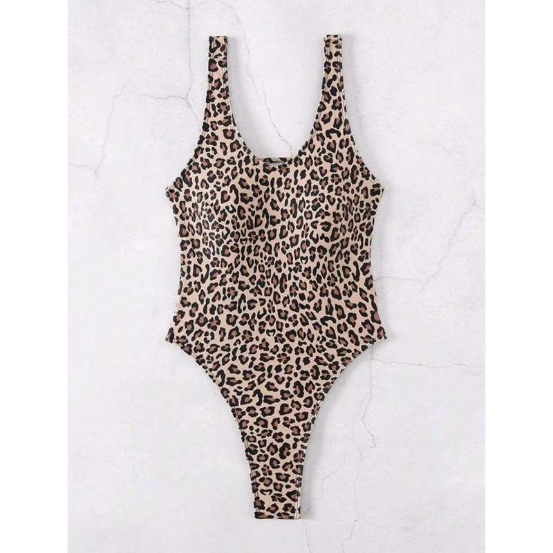 Maillot de bain une pièce Monokini à découpe haute imprimé léopard dos nageur