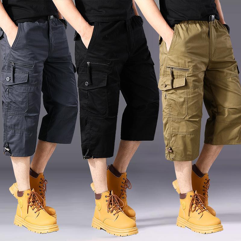 Erkek Kargo Şort Yaz Gevşek Rahat Pantolon Elastik Bel Büyük Boy Açık Koşu Eşofman Altı Trend Çok Cepler
