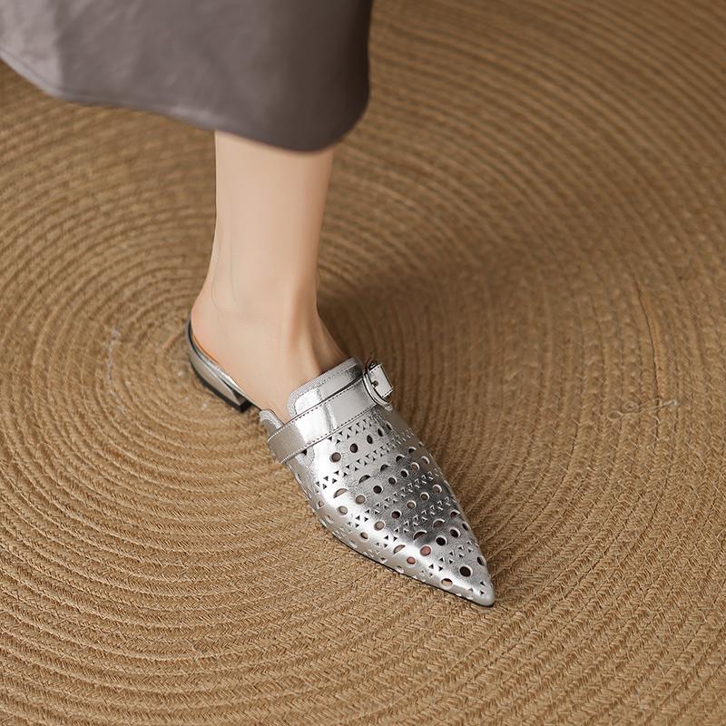 Fashion Women's Mueller Slippers Pointed Toe Slingback Stiletto Heels Sandals 2025 Summer New Low-heel Shoes for Woman Slides Women