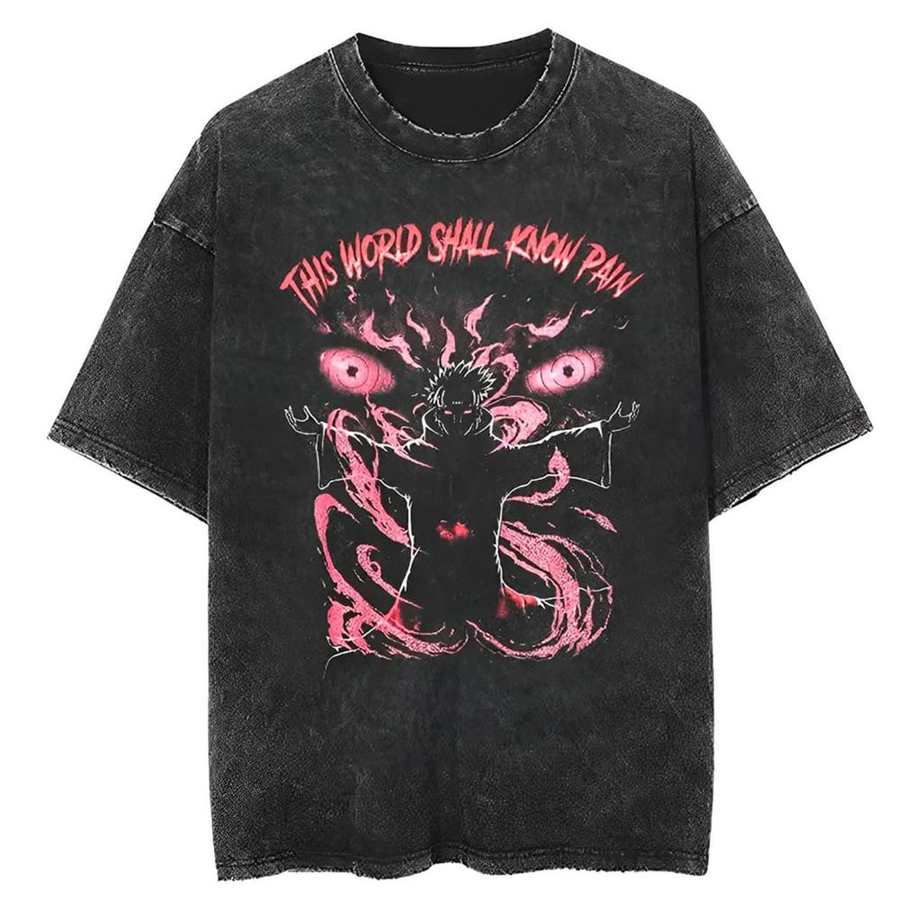 Pain Akatsuki T Shirt Naruto Men Acid Wash Rinnegan Anime Graphic Cotton Streetwear This World Shall Know Pain Vintage Tee