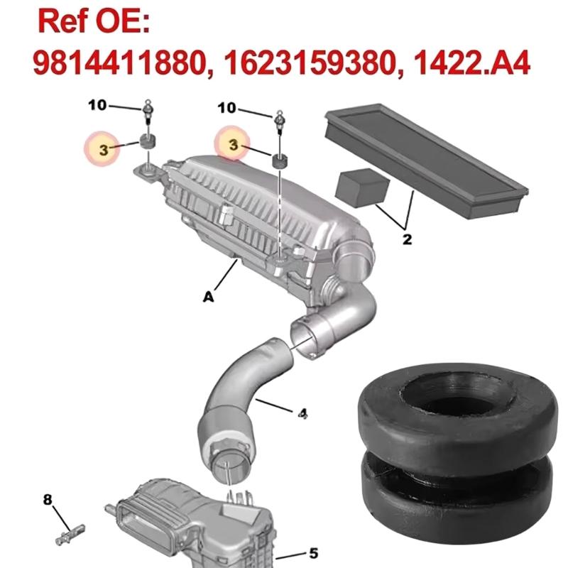 4Pcs Rubber Mounts for Automotive Air Filter Housing Installation Vibrations Damping and Position Stability 9814411880
