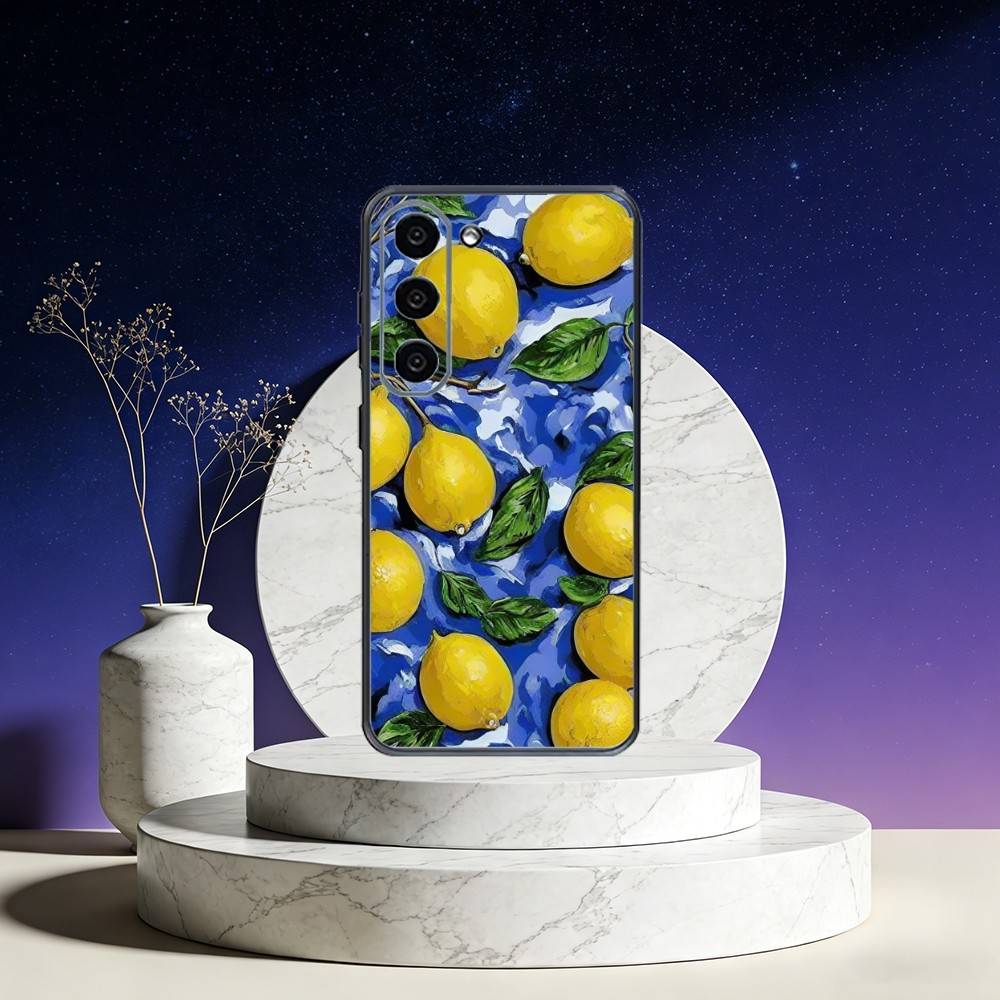 

Mediterranean Lemon Fruit art Phone Case For Samsung Galaxy A73,A72,A71,A70,A53,A52,A51,Others Soft Black Cover Samsung a32 4g