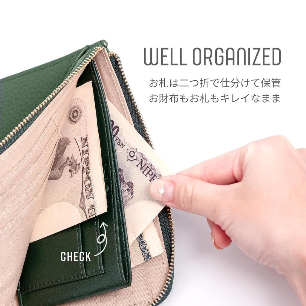 [RafiCaro] Mini Wallet, Slightly Larger, Middle Wallet, L-Shaped Zipper, Women's Wallet, Back Pocket, Genuine Leather, Large Capacity, Thin, Greige