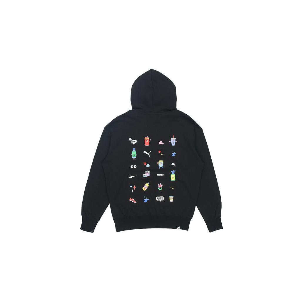 PUMA Sporty Casual Cartoon Print Fleece-Lined Thickened Hooded Pullover Sweatshirt Men's Black