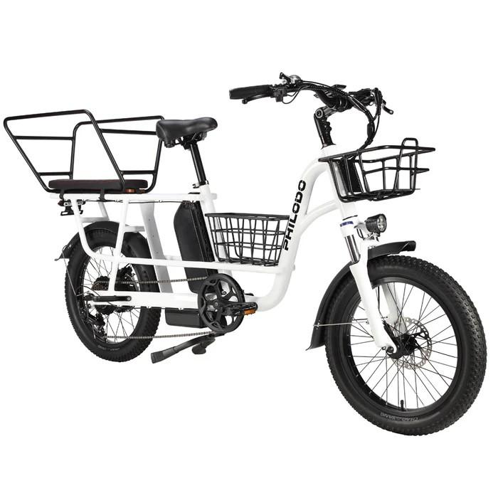PHILODO Traveller Familien- und Lasten-Elektrofahrrad, Doppelte 48V 17,5Ah Akkus, Kind- & Lastenträgerbügel weiß