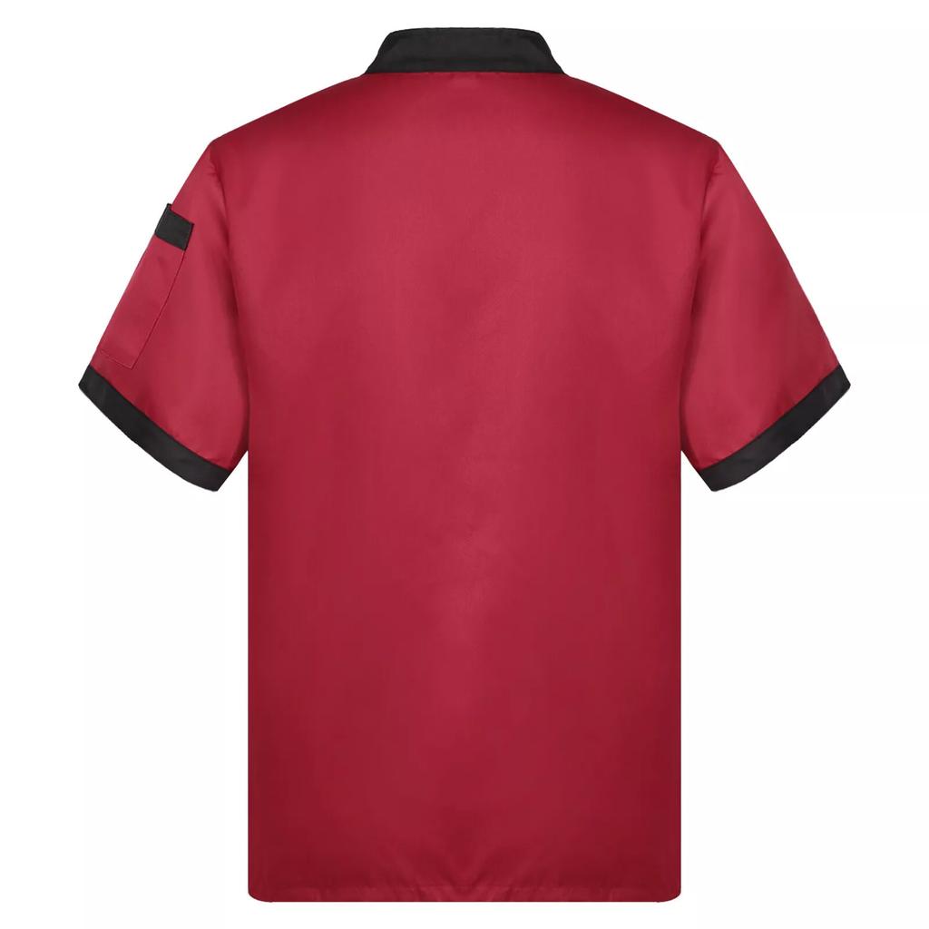 Short Sleeve Double Breasted Coat with Stand Collar and Utility Pocket Professional Kitchen Uniform Shirt