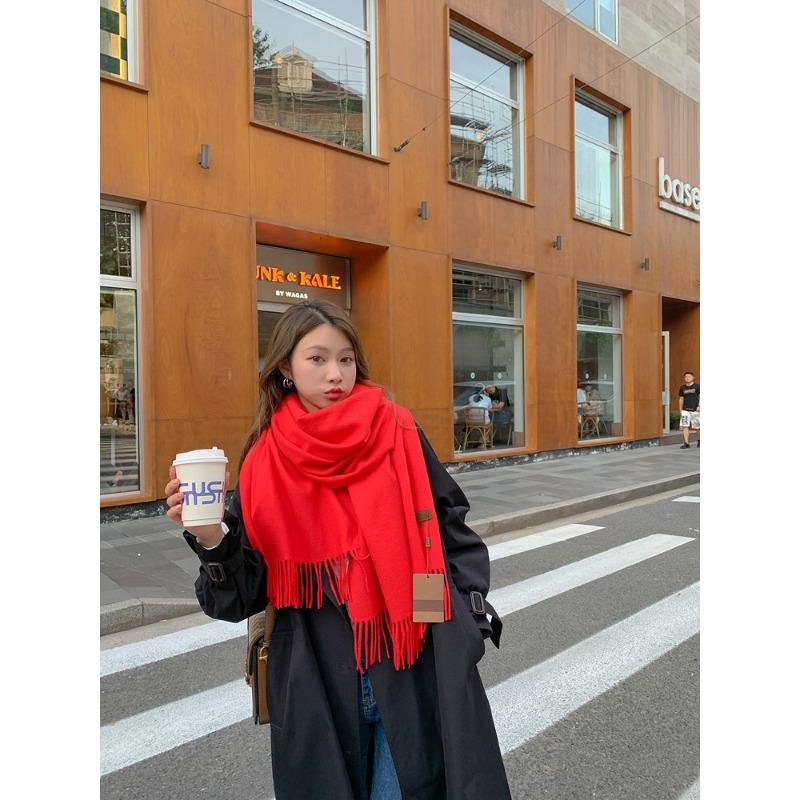 Wool Scarf Women's Autumn and Winter Warm Thickened Cashmere Scarf Versatile Tassel Shawl Korean Style Solid Color Scarf