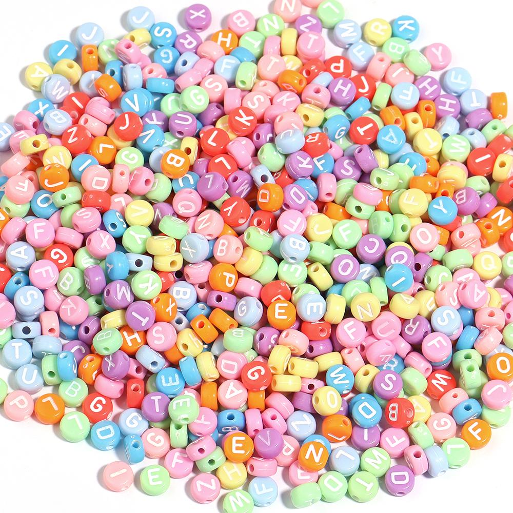 100pcs 7mm Acrylic Mixed Letter Beads Round Flat Alphabet Loose Spacer Beads For DIY Jewelry Making Bracelets Necklace Supplies