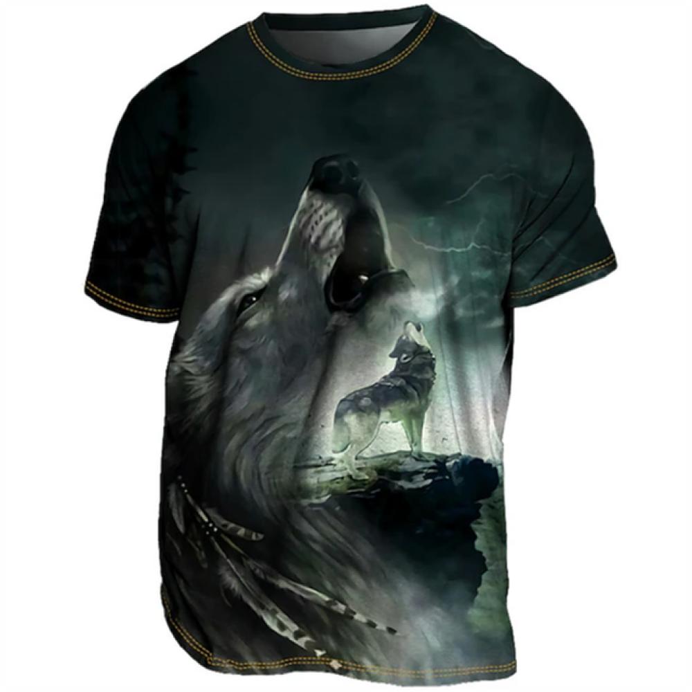 Summer Vintage Casual Men T-shirt 3D Animal Print Wolf Graphic Short Sleeve Oversized Everyday Breathable Quick Drying Clothing