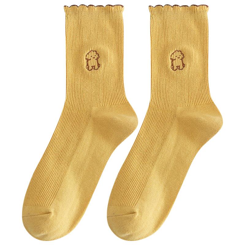 5 Pairs of Women's Autumn and Winter Lace Preppy Cute Cartoon Wooden Ear Edge Cotton Tube Pile Socks