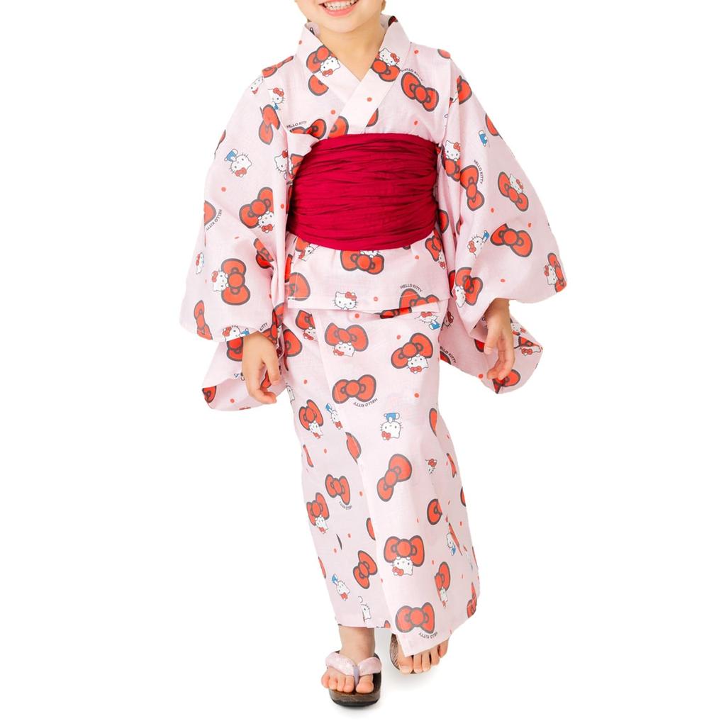Hello Kitty Kids Yukata Set for Heko SANRIO [chil2] Girls, 3-Piece Set, Sundress, One-Piece, Obi, 100% Cotton, 51550701-02-140PI