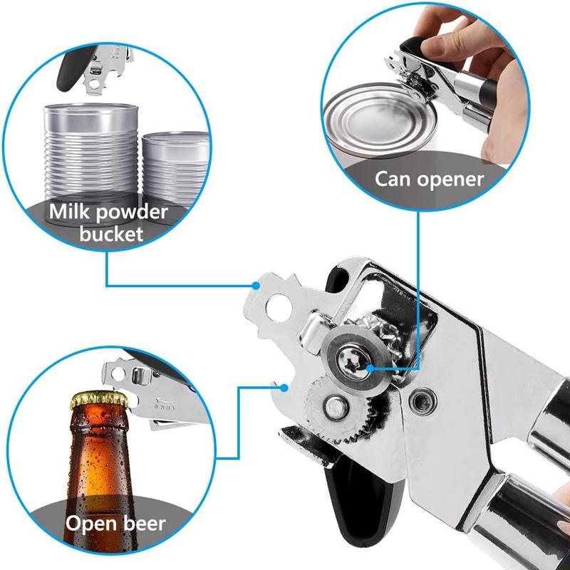 Manual Can Opener Heavy Duty Durable Stainless Steel Design Comfortable Ergonomic Handle Sharp Blade Smooth Edge Kitchen an Lid