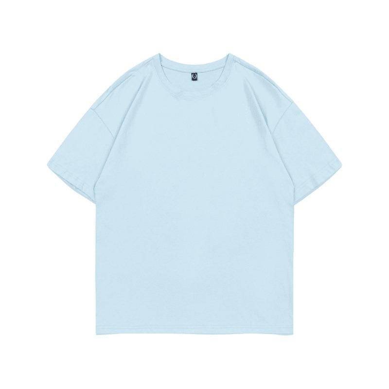 Summer new 200g pure cotton small shoulder youth campus sports and leisure loose solid color round neck short sleeves