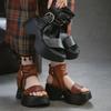 Johnature Thick Soled Sandals Genuine Leather Side Zipper Height Increasing Women's Platform Shoes