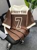 Men's Summer Casual Color Block Letter Print Mesh Short Sleeve T-Shirt,Brown And Cream,Summer,Streetwear,Holiday,Back-To-School Jersey