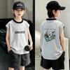Boys' 2026 Summer Color Block Cotton Vest: Trendy Sleeveless T-shirt for Medium & Older Boys
