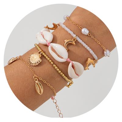 Accessoires Böhmische Reisperlen Perlen Schmuck Sommer Strand Wind Muschel Delphin Stapelarmbänder