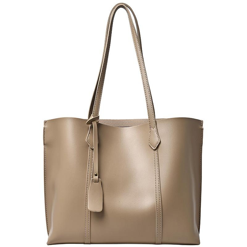 

Простые модные повседневные сумки-тоут большой вместимости для женщин, осенняя однотонная сумка-шоппер из мягкого полиуретана 33x28x12cm хаки