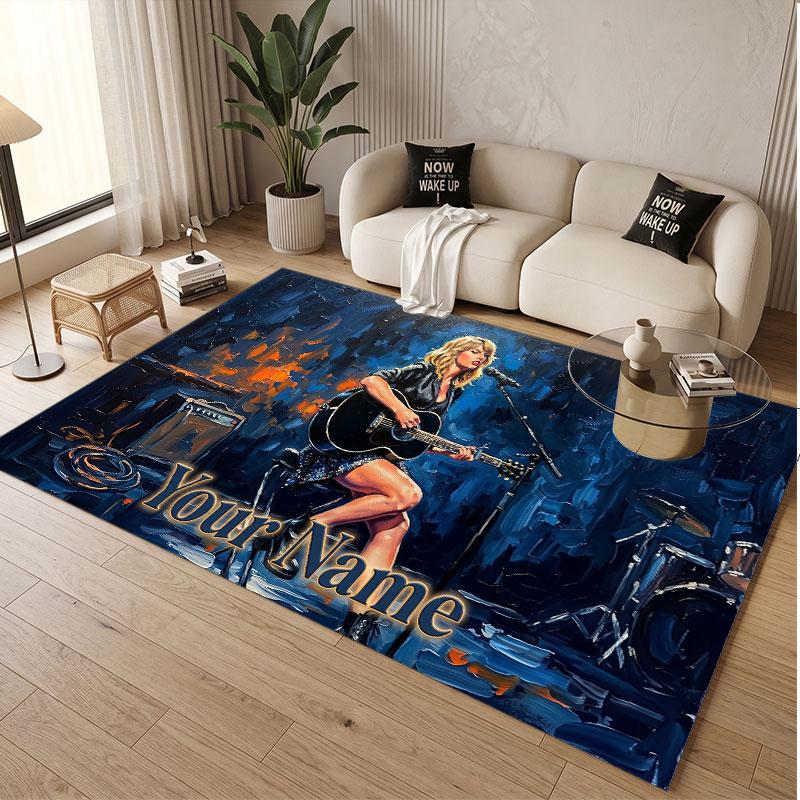 Custom Name Crystal Velvet Rug,Taylor Swift Comfortable Anti Slip Floor Mat For Room Decoration