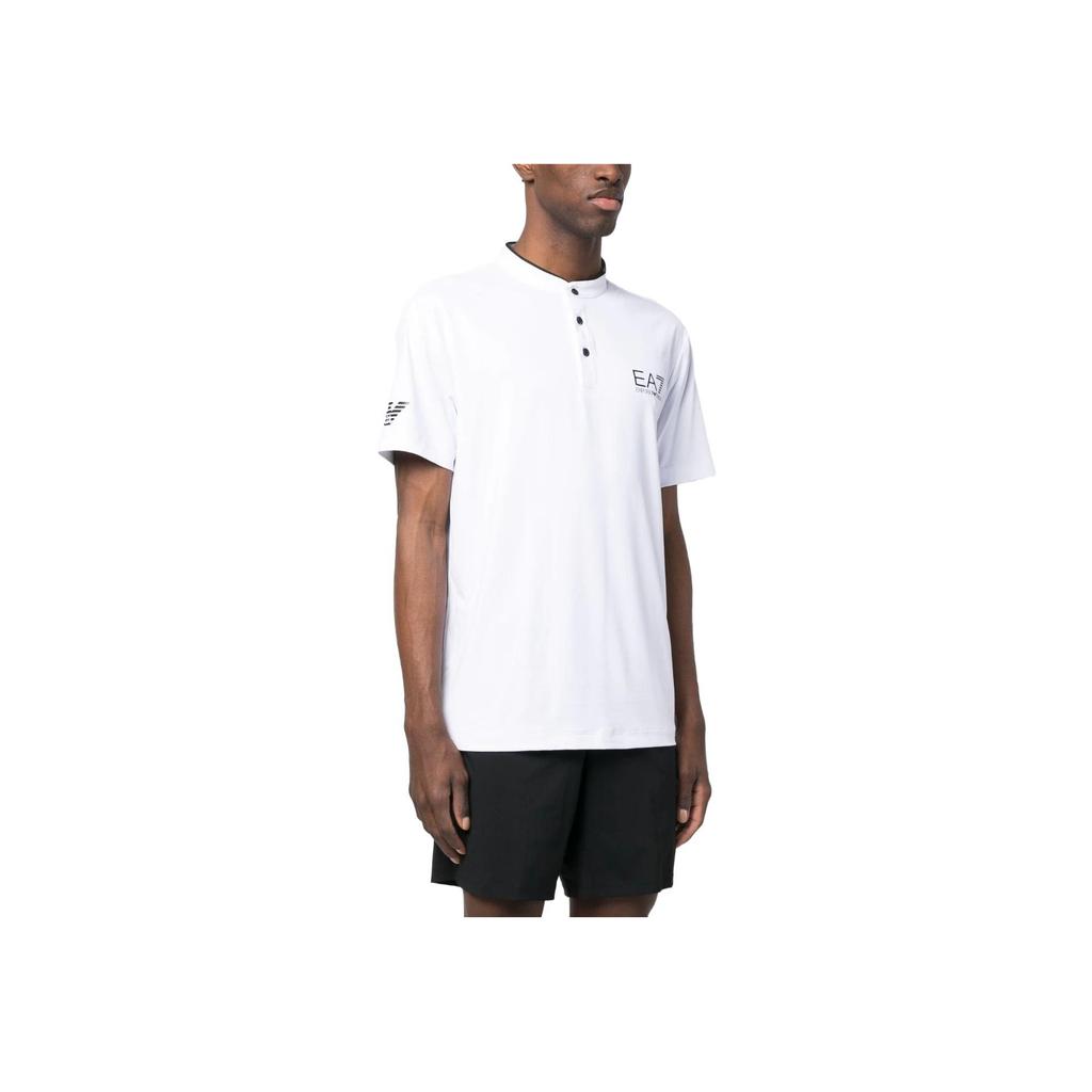 Emporio Armani EA7 SS23 Letter And Number Print Straight Fit Casual Short Sleeve Polo Shirt Men tops White 8NPT21-PJEMZ-01100