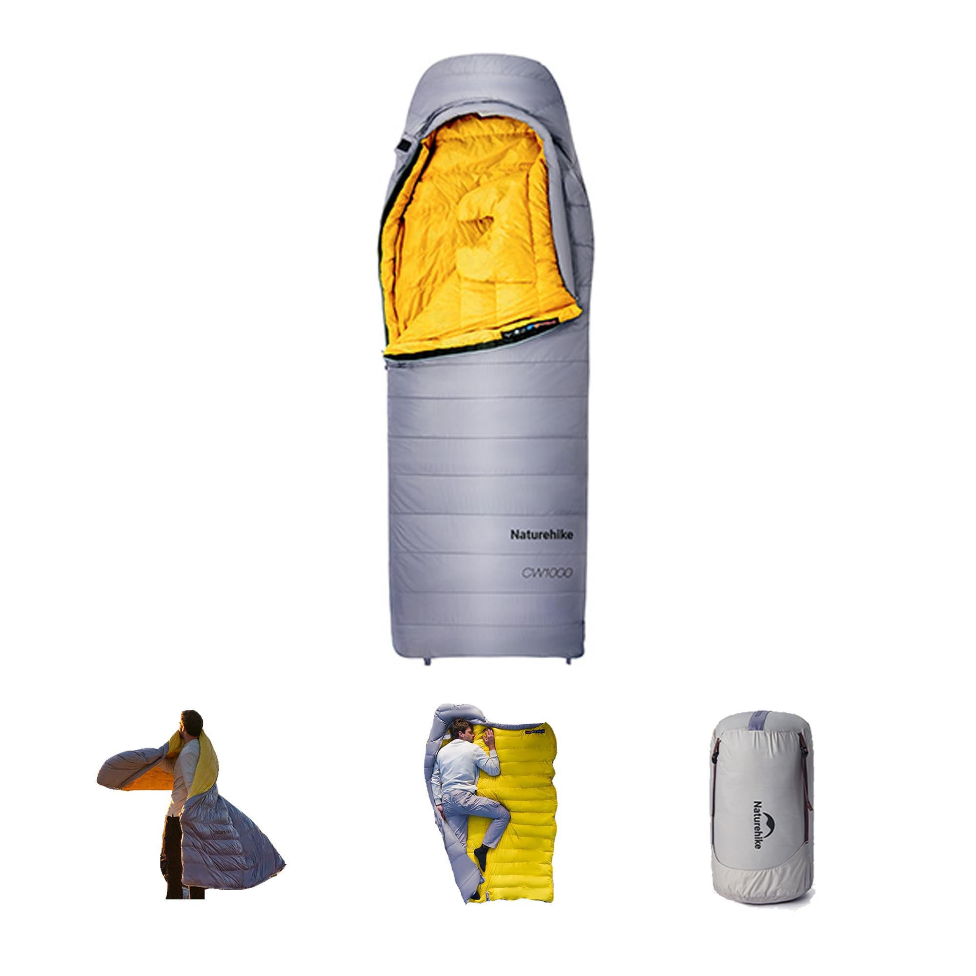 

Naturehike CW1000 Sleeping Filling Suitable for Extremely Cold Weather Down to Includes 650FP Duck Mesh Bag Winter Overnight Guest All Envelope серый