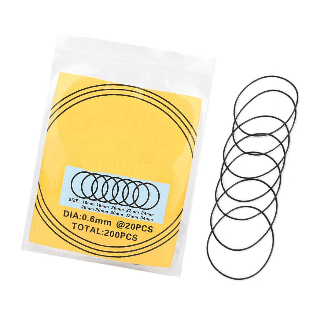 200pcs O Ring Waterproof Rubber Seal Watch Back Cover Seal Gaskets Repairing Tool (0.6mm )
