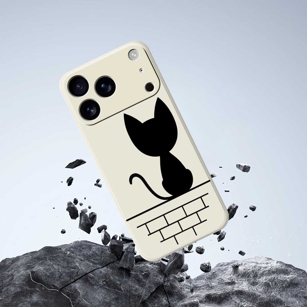 For iPhone 17 Pro Max Case Black Cat On the Wall Pattern Printing Straight Edge TPU Phone Back Cover