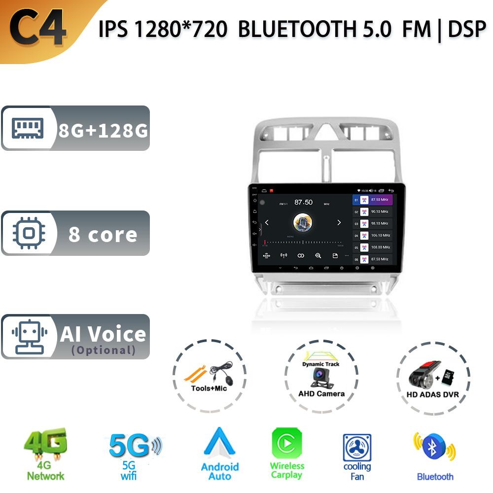 Android 13 Car Radio Wireless Carplay For Peugeot 307 Year 2001-2008 5G Stereo Multimedia GPS Navigation Head Unit Screen